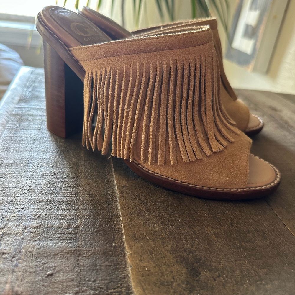 Gianni Bini Tan Fringe Mules